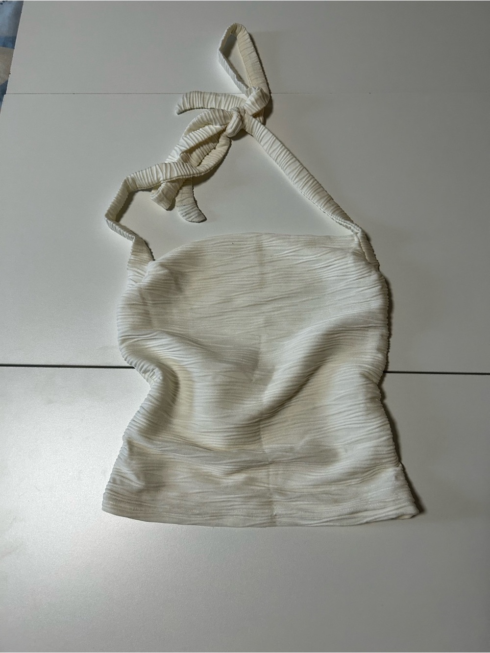 Cream Halter Crop Top with Tie Neck
